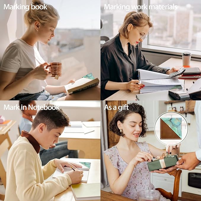 Personalized Leather Bookmarks, Fun & Cute Book Accessories for Reading Lovers, Unbreakable Page Markers for Women Men Girls Boys Student Teacher Kids Retirement Birthday Gifts (Green Marble)