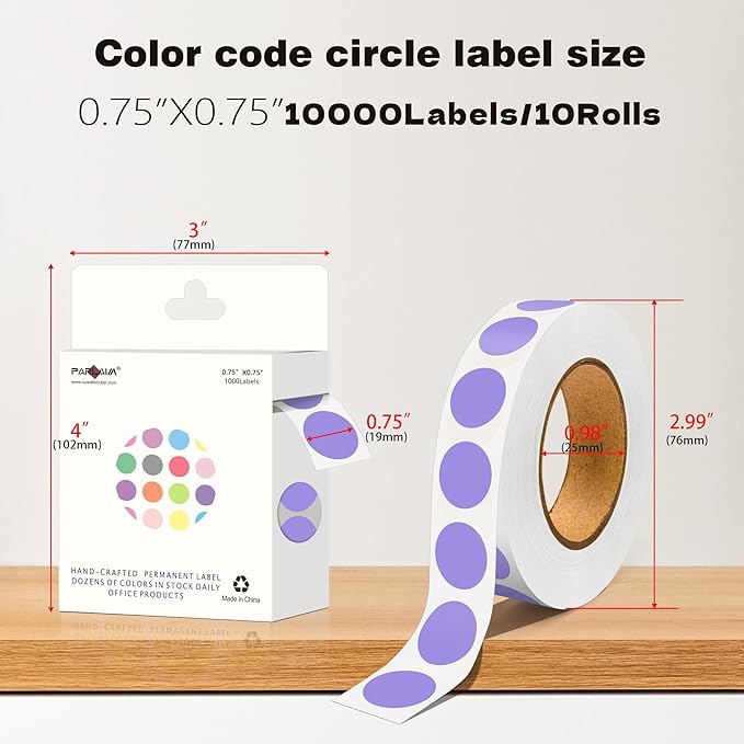 PARLAIM 3/4 Inch Dot Stickers, 10000 Pack Round Color-Code Circle Labels, Permanent Adhesive Color Coding Stickers Garage Sale Sticker - 10 Rolls Lavender