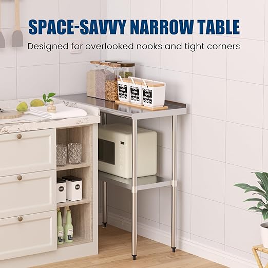 Stainless Steel Table 18 x 36 Inches Metal Prep Table with Backsplash & Adjustable Undershelf for Commercial Kitchen, Outdoor, Restaurant, Hotel & Garage