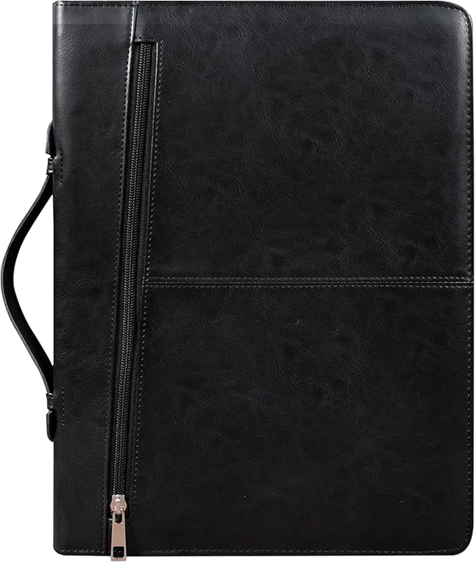 AZXCG Portfolio Binder, Leather Portfolio for Men, Padfolio for Women,Leather Folder, Portfolio Notebook, Gift for Women and Men, Black