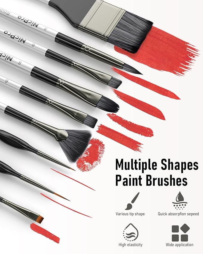 Nicpro 36pcs Paint Brush Set, Professional Paintbrushes with Palette Knife and Cloth Roll, Suitable for Artists and Beginners for Acrylic Painting, Oil, Watercolor, Gouache
