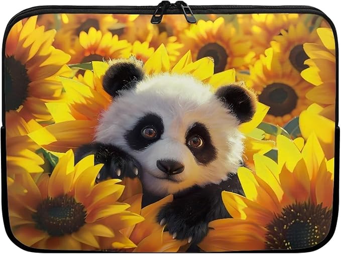 Sunflower Panda Printed Laptop Briefcase for Women Men, Waterproof Laptop Case Bag Laptop Case for 17 Inch, Lightweight Computer Carrying Cover with Zipper for Office Business Traveling