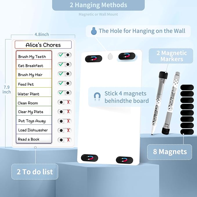 2 Pcs Chore Chart for Kids: Dry Erase My Chores Slider Chart, Magnetic Visual Schedule for Fridge, Kids Daily Checklist - ADHD Tools: to Do List and Routine Chart for Multiple Kids (Rainbow 2-pack)