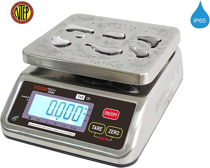 TVS Portion control Stainless steel Washdown Scale, Lb/Oz/Kg/g Switchable, Low Profile Design, 6lb Capacity, 0.001lb Readability, Single Display, NTEP Legal for Trade Coc #19-058