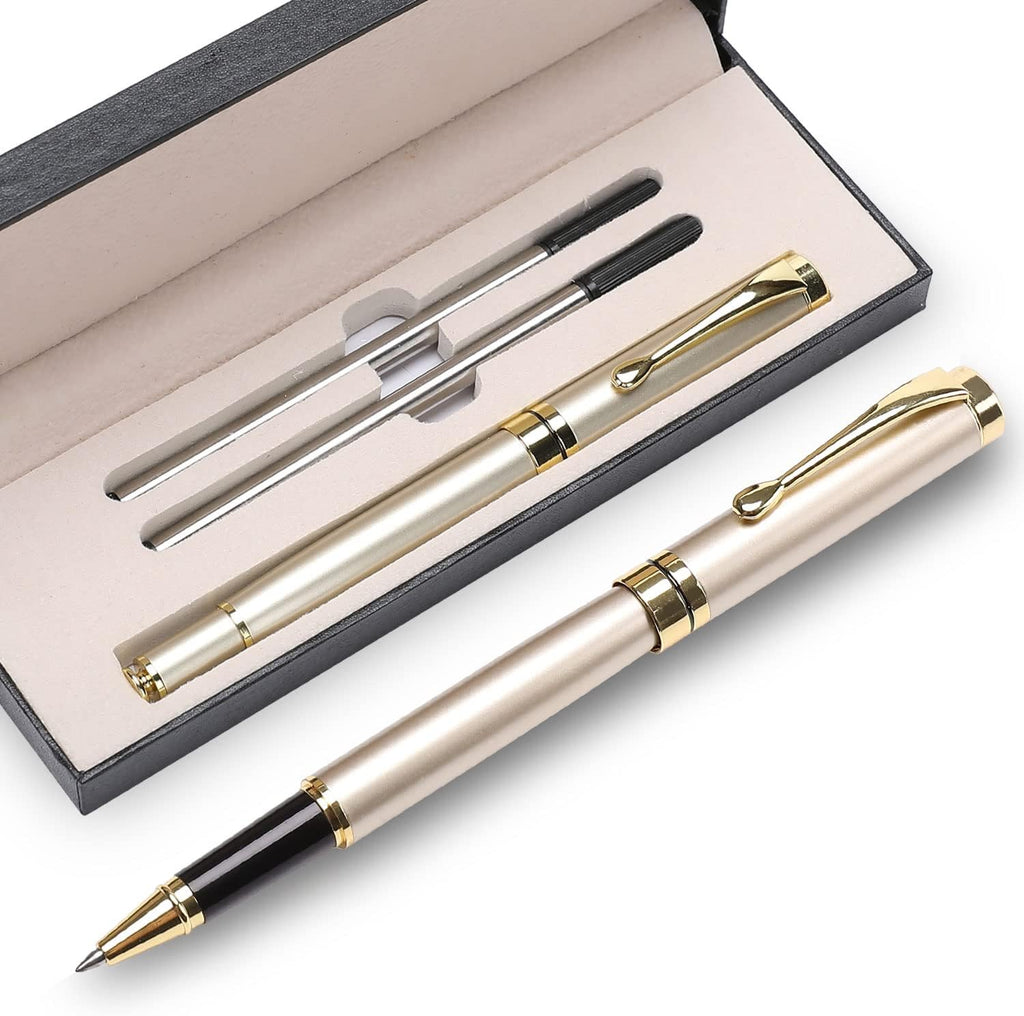 YIVONKA Luxury Ballpoint Pens Best Ball Pen Gift Set for Men & Women Professional Executive Office Nice BallPens Classy Gift Box Ballpoint Black Refill Line width 0.5mm (Gold)