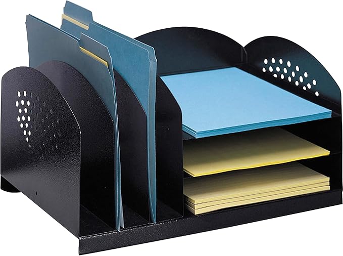 Safco Products 3167BL Steel Desk Combination Organizer Rack with 3 Vertical, 3 Horizontal Sections, Black