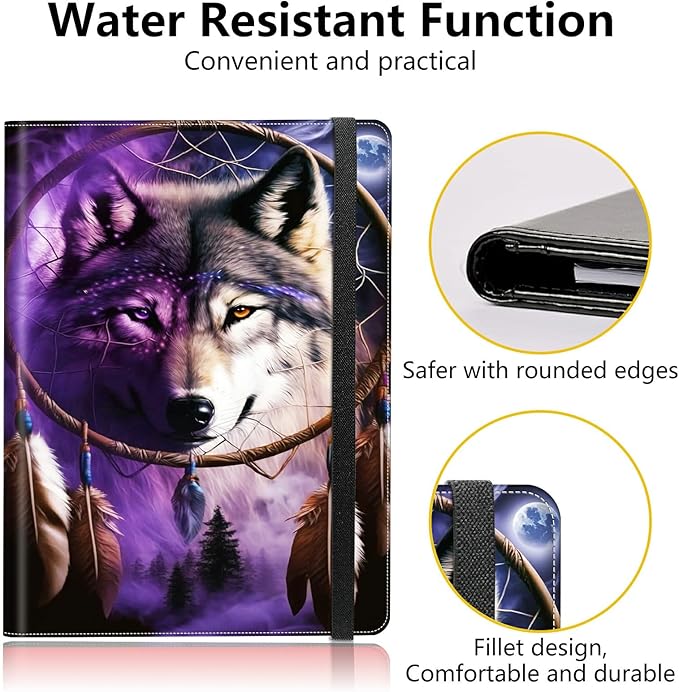 Dream Chasing Wolf PU Leather Padfolio Clipboard Notepad with Pen Loop and Elastic Strap Interview/Resume Document Organizer for Business School Office