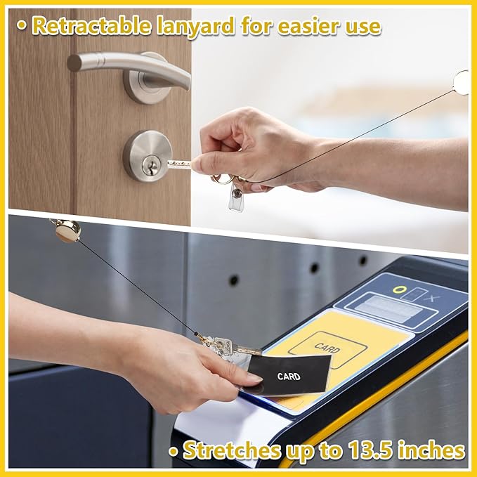 Teacher Lanyard with Id Holder, Cute Lanyards for Id Badges Keys, Retractable Natural Wooden Beaded Lanyard for Women, Gold Teach