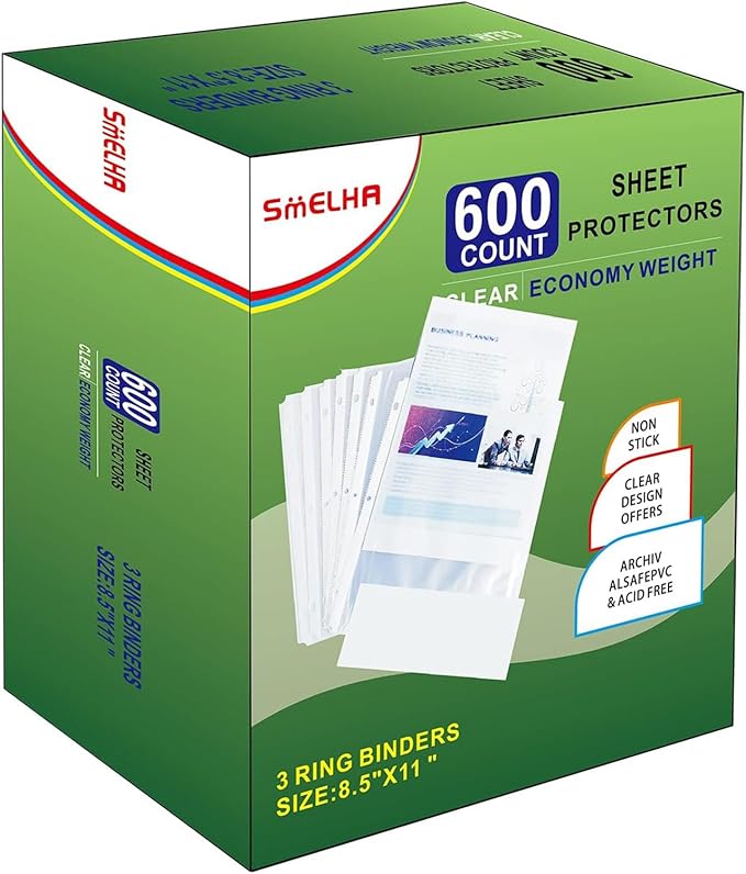 Sheet Protectors 600 Page,Page Protector 8.5" x 11" ，Upgraded Thick Material,for 3 Ring Binder, Top Loading Paper Protector with Reinforced Holes,Holds Multiple Sheets