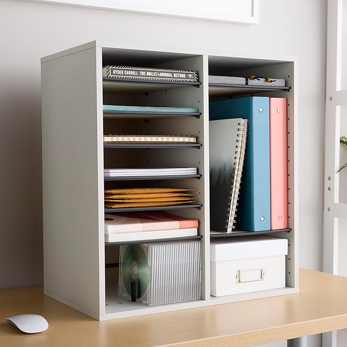 Safco Wooden Paper and Mail Organizer for Home Office and Classroom, Adjustable Shelves and Stackable