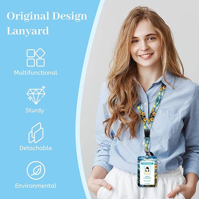 Sunflower Lanyards for Id Badges, Badge Holder with Retractable Reel Clip, Work Name Tags Keychain Lanyard with ID Holder, ID Card Protector Cover Case for Women Teacher Nurse Doctor Office