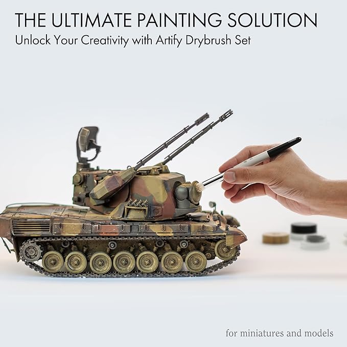 ARTIFY Drybrush Set with Dampening Pad and Brush Soap: 5 Sizes Professional-Grade Dry Brush for Effortless Miniature & Model Painting - Hobby Paint Brushes for Tabletop & Wargames Miniatures