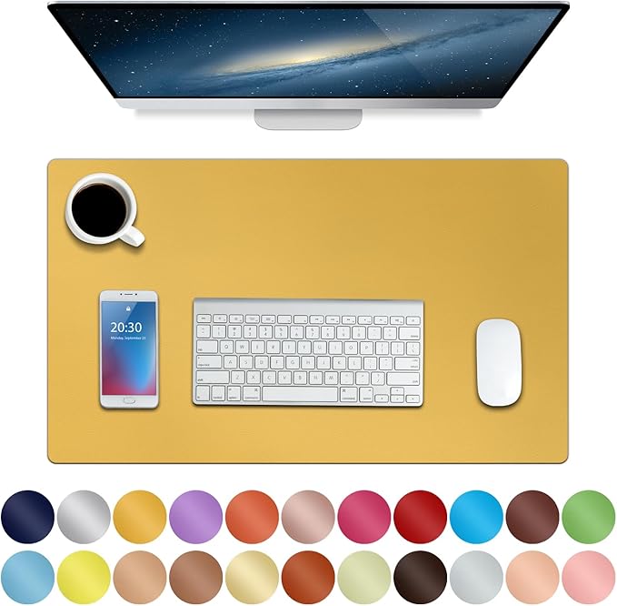 Boutilon Leather Desk Pad 24" x 14", Office Desk Mat, Waterproof PU Leather, Non-Slip, Yellow
