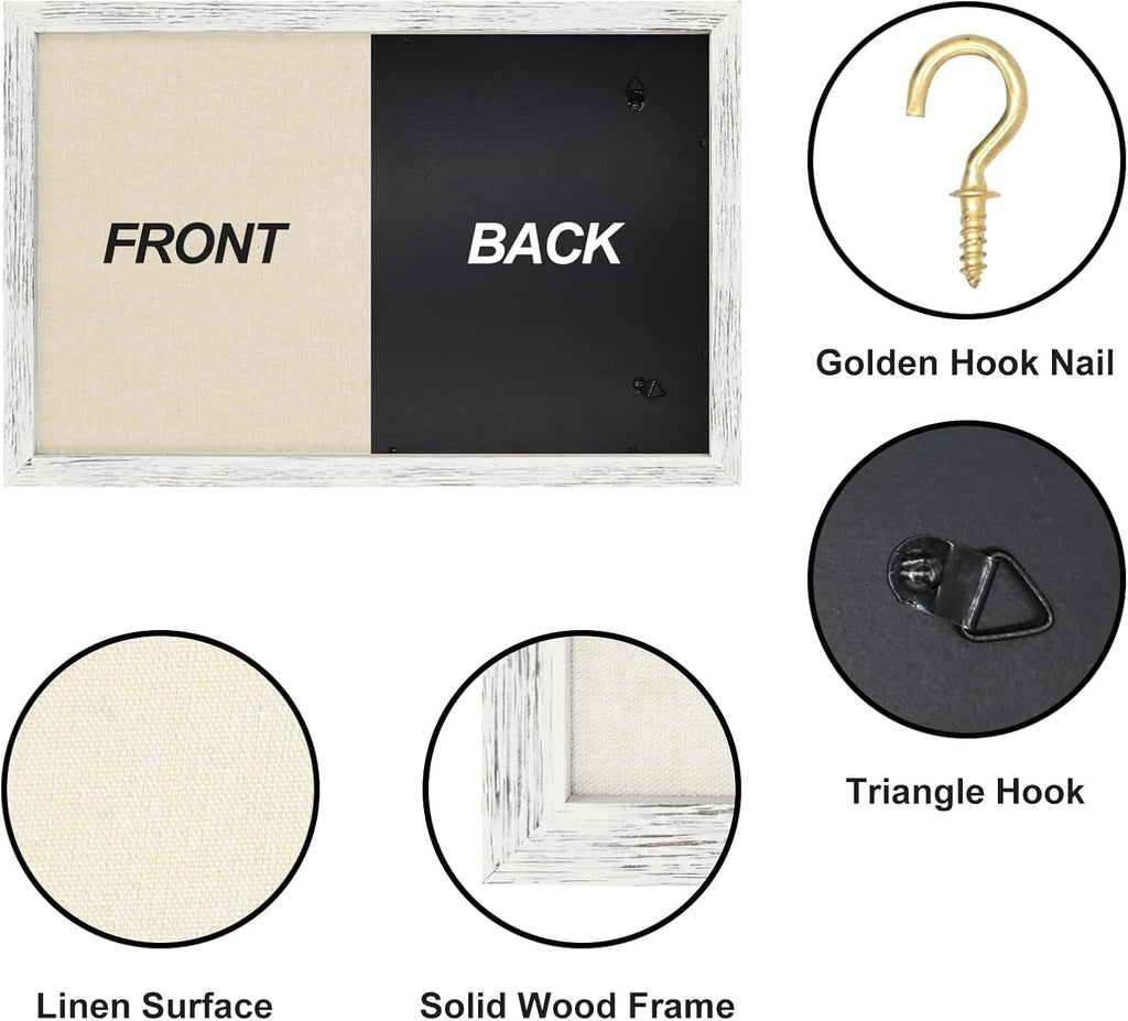 Egofine Cork Board Bulletin Board with Linen, 16x11 Wood Frame Pin Board, 2 Pack Cork Boards for Walls, Vision Board Hanging horizontal or Vertically for Office Home Decor School Kitchen, Rustic White