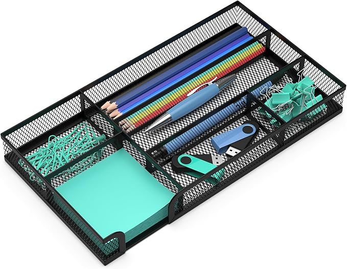 Desk Drawer Organizer, Small Metal Mesh Drawer Organizer Tray, Office Pencil Drawer Organizer Accessories for Desktop, Bathroom, Kitchen, Makeup, Vanity