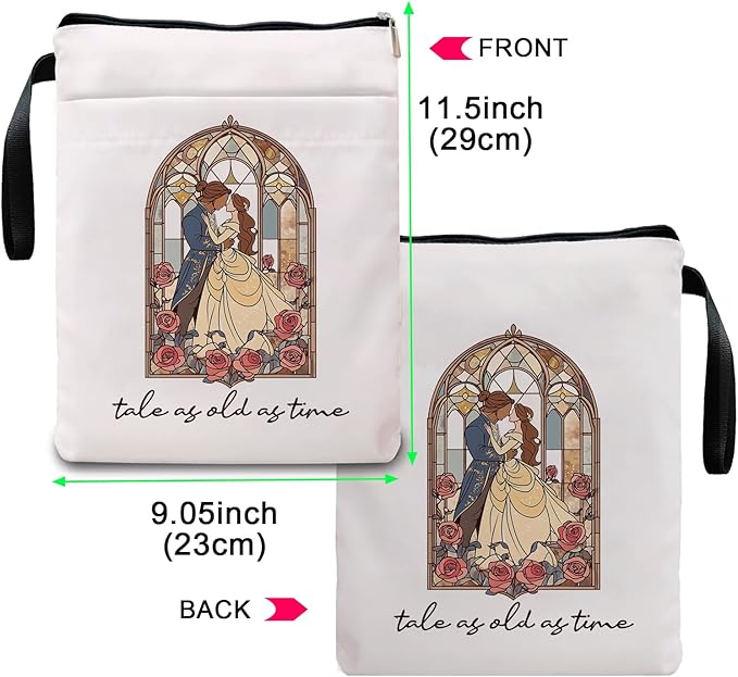 Tale As Old As Time Belle's Book Coffee Book Lover Book Sleeve, Book Covers with Zipper, Book Lovers, Book Pouch Kindle Protector, Gifts for Women Teacher Librarian Bookworm Bookish (White-B, Large)