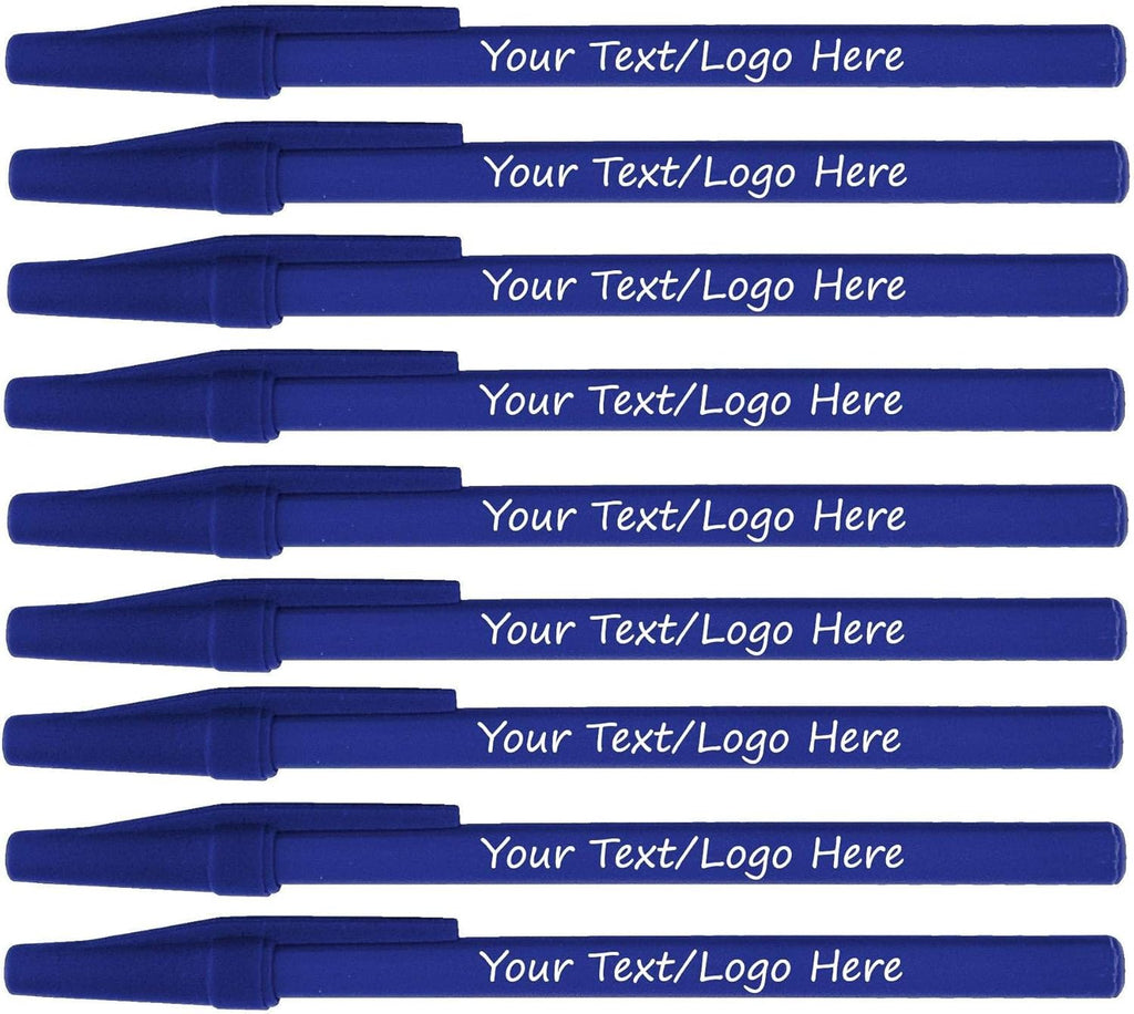 Personalized Stick Pens With your Custom Logo or Text-500 Pack Bulk-for Businesses, Parties, and Events, Custom Printed Slim Ballpoint Pens Colored with Cap, Blue, Black Ink