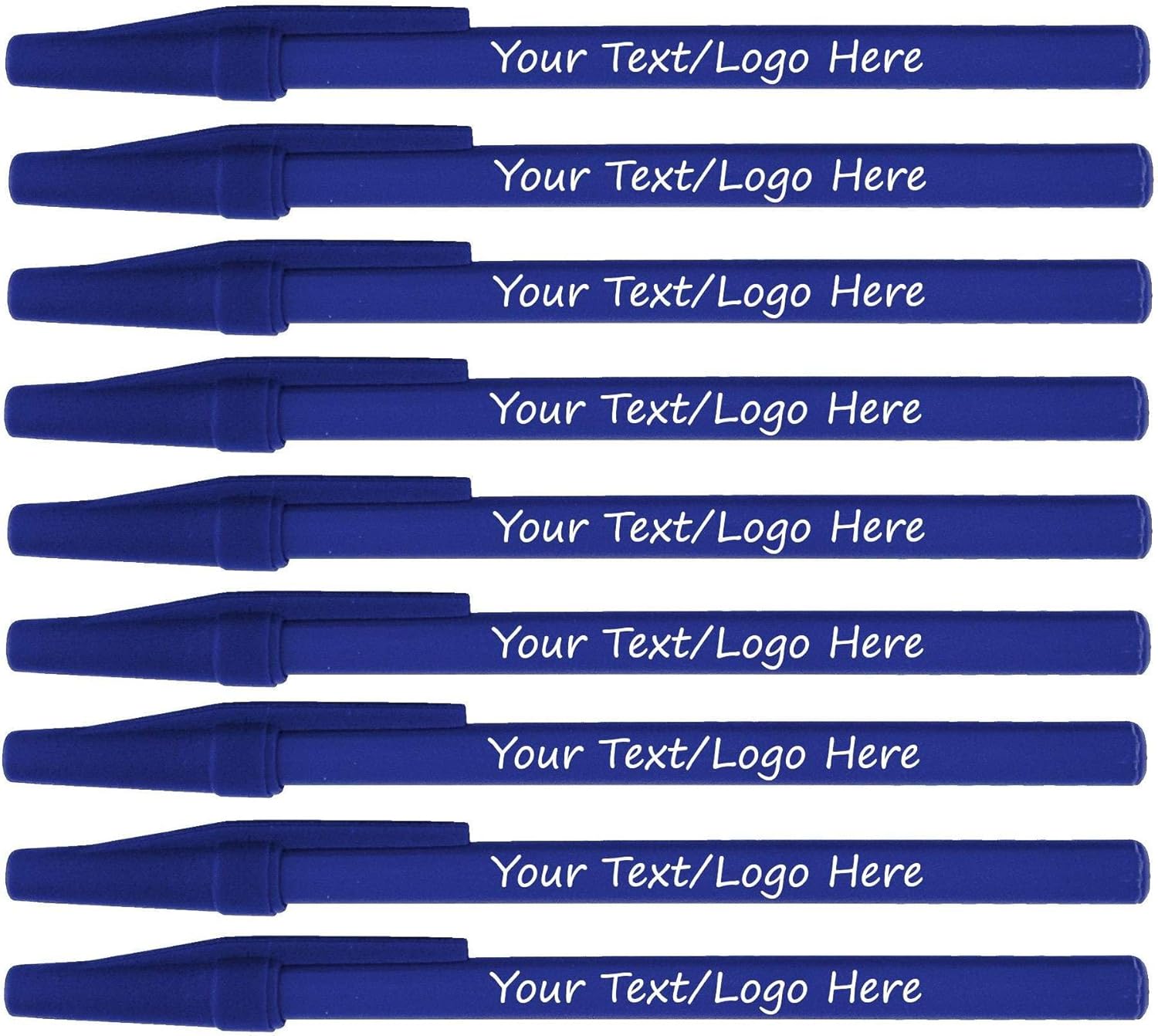 Personalized Stick Pens With your Custom Logo or Text-500 Pack Bulk-for Businesses, Parties, and Events, Custom Printed Slim Ballpoint Pens Colored with Cap, Blue, Black Ink