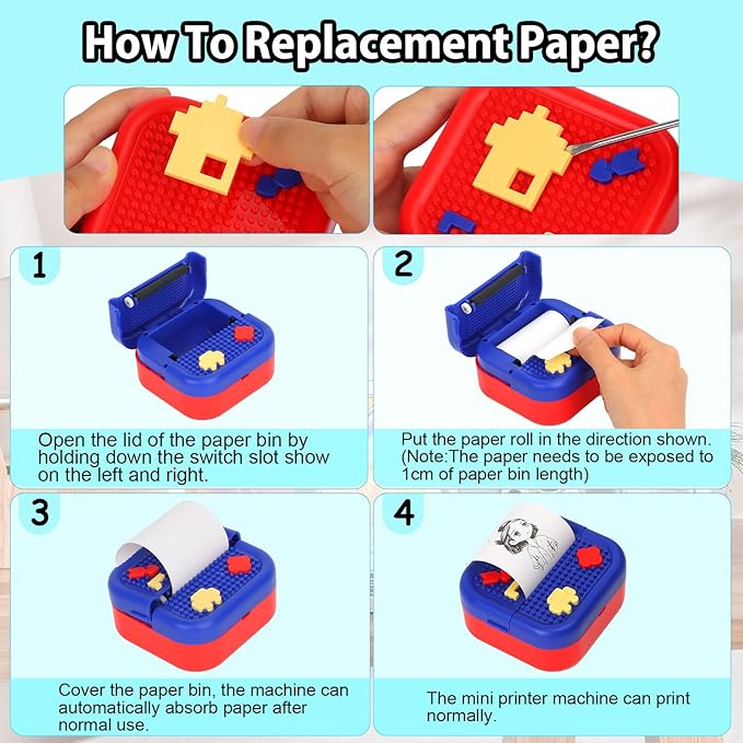 Mini Sticker Printer Building Block Bluetooth Smart Pocket Inkless Thermal Printer with 10 Rolls Paper,Colored Pen＆Sticker for iOS&Android,Portable Receipt Printer for Photo Journal Notes Memo