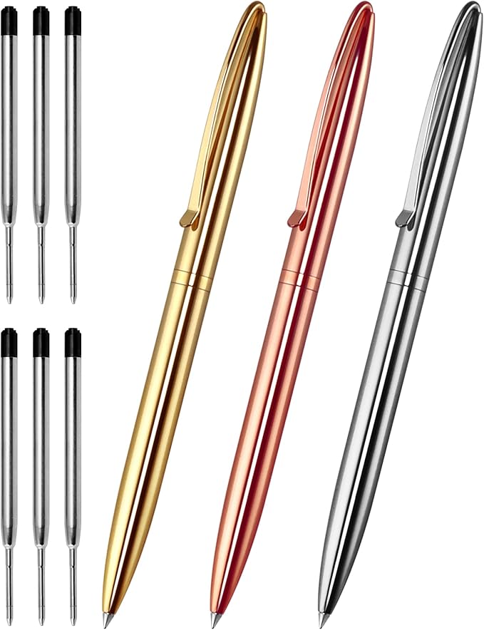 Cambond Ballpoint Pens Fancy pens - Rose Gold Bulk Pens for Journaling Guest Book Uniform Christmas Gift Black Ink Pens 1.0mm Medium Point, 3 Pens with 6 Refills (Silver, Gold, Rose Gold)