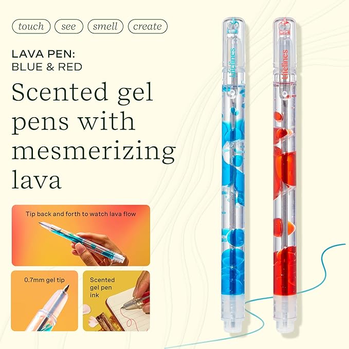 Lifelines Scented Lava Gel Pen Set, 2-Pack (Blue & Red) - 0.7mm Colored Gel Pens Infused with Scented Essential Oil Blends & Mesmerizing Lava - School Supplies for College Kids & Adults