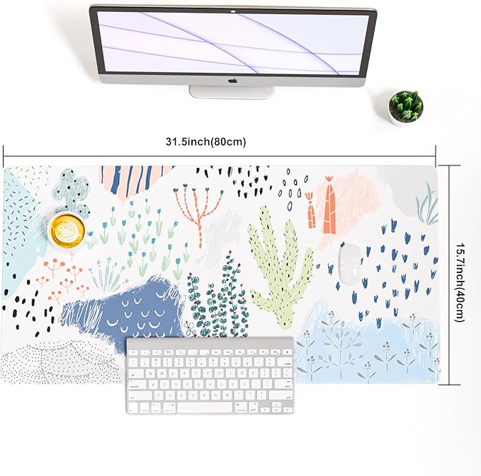 Colorful Star Large Mouse Pad, Waterproof PU Leather Desk Mat for Women Girls, Cute Desk Accessories Minimalist Home Office Decor, Large Deak Pad Kids Desk Organizer Non-Slip Writing Mat 31.5" x 15.7"