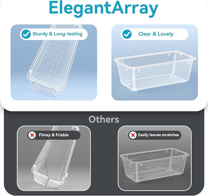 48 PCS Drawer Organizer Set, 4 Sizes Clear Plastic Makeup Vanity Organizer for Makeup, Stationery, Multiple Gadgets, Kitchen, Bathroom, Office, Bedroom