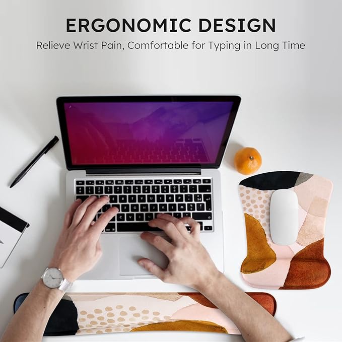 iCasso Keyboard Wrist Rest and Mouse Wrist Rest Pad, Made of Memory Foam, Ergonomic Support, Easy Typing and Relieve Wrist Pain, Perfect for Gaming, Computer, Office, Laptop (Color Block)