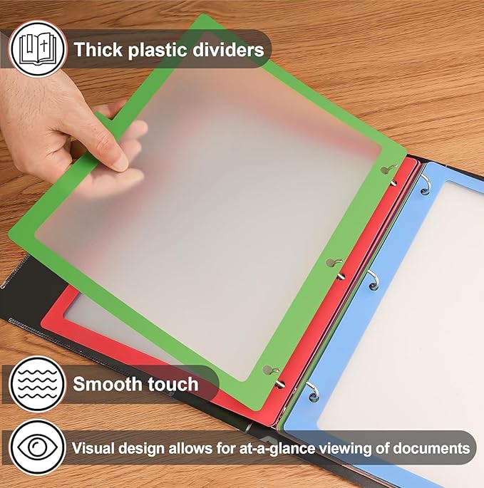 HABGP 24Pcs/3 Set 8 Tab Dividers for 3 Ring Binder, 24 Pcs Clear Color 3 Ring Binder Dividers with Tabs, Page Folder Dividers, Plastic Tabbed File Dividers with Tabs, Three Ring Binder Index Dividers