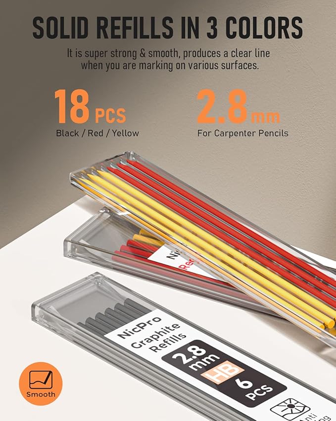 Nicpro 10 Pack Carpenter Pencils Mechanical, Construction Pencils with 21 Refill, Automatic Center Punch and Carbide Scribe Tool, Mechanical Pencil for Woodworking, Best Carpenters Marking Tool