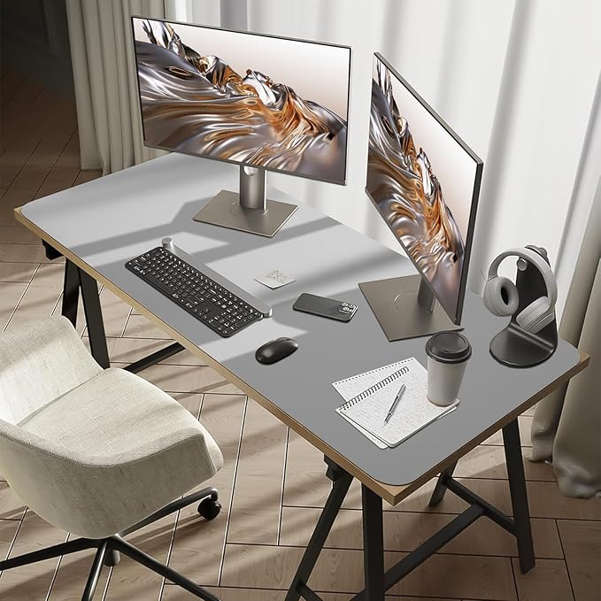 Bloss Large Desk Pad, 47.2" x 24" Desk Mat, Desk Pads on Top of Desks, Computer Mat Non-Slip, Desk Blotter Waterproof, Easy to Clean - Light Grey