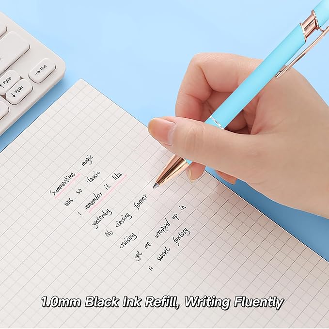 Fancy Pens for Women, 6 Pcs Blue Pens Ballpoint Pens Bulk, 1.0mm Medium Point Black Ink Pens for Note Taking, Cute Pens Smooth Writing Pens Gifts for Nurse Teacher (Blue)