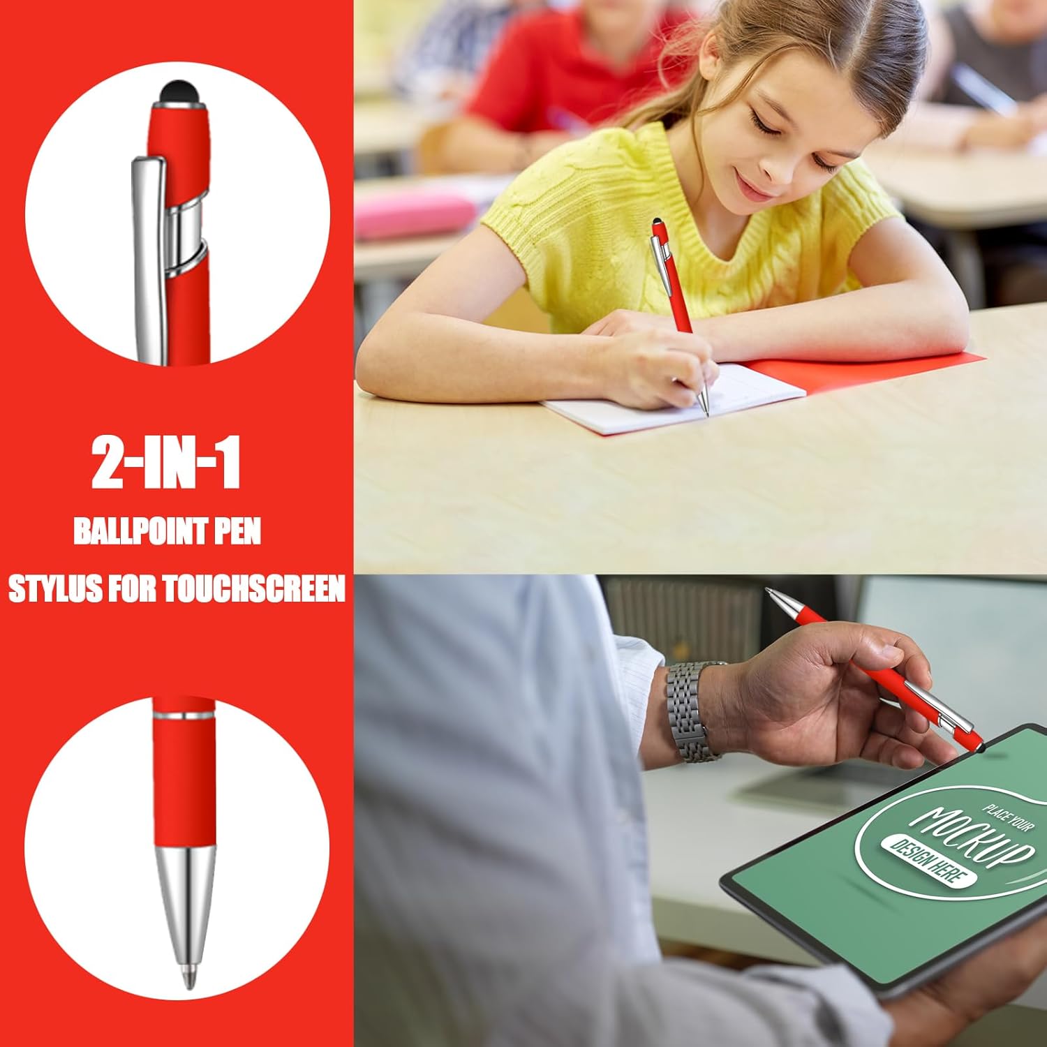 36 Pcs Blue Ink Ballpoint Pen with Stylus 2 in 1 Ballpoint Pen for Touch Screens School Office Coworkers (Red)