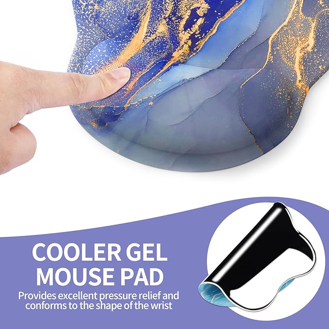 eulps Mouse Pad with Wrist Rest, Comfortable Computer Mousepad with Gel Wrist Support Smooth Surface and Non-Slip PU Base for Pain Relief, Laptop, Office & Home (Golden Quicksand Marble)