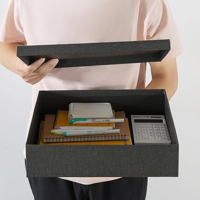 Soul & Lane Decorative Storage Boxes with Lids, Paper Storage Box Set for Keepsakes, Stationery, Office Organizers, Nesting Boxes, Black Kraft