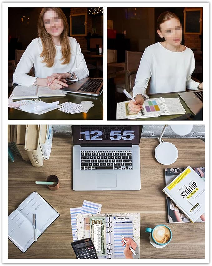 36 Pieces A6 Binder PVC Cover with 10 Clear Binder Pockets, Waterproof 6-Ring Budget Binder Envelopes System Budget Planner Organizer, Budget Sheets & Card Bags & Papers & Label for Cash Envelopes