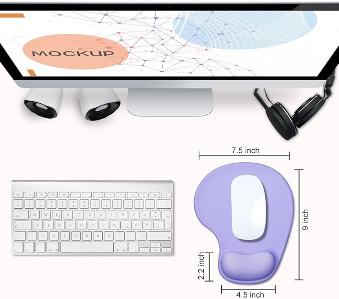 JIKIOU Mouse Pad, 2 Pack Ergonomic Mouse Pads with Comfortable Gel Wrist Rest Support and Lycra Cloth, Non-Slip PU Base for Easy Typing Pain Relief Durable and Easy to Clean Small Purple