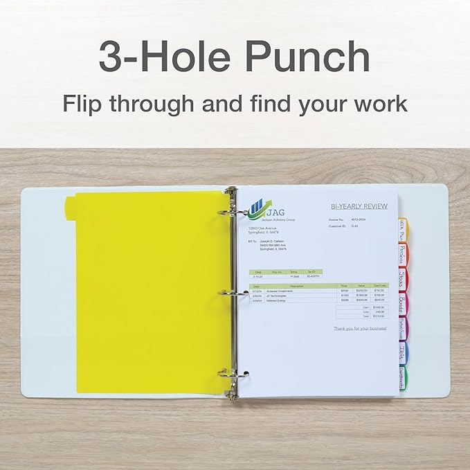 Oxford Plastic Binder Dividers for 3 Ring Binder, Durable Plastic Binder Divider, 8 Tab, Multicolor Tabs, 3 Hole Punched, Letter Size, 6 Sets (89601)