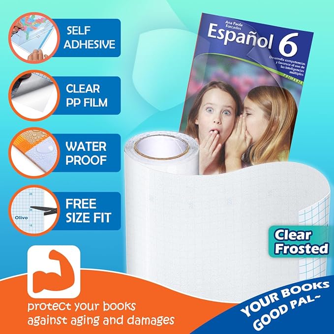 Frosted Clear Contact Paper Roll for Books Crafts, 17.5in x 10ft Sticky Adhesive Clear Plastic Cover Protector Film Liner