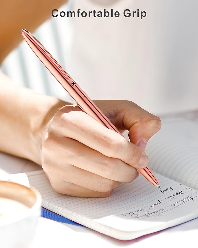 Cambond Ballpoint Pens, Guest Pen Stainless Steel Nice Pens for Guest Book Uniform Christmas Gift - Black Ink (1.0mm Medium Point), 3 Pens with 6 Extra Refills (Rose Gold),3 Count (Pack of 1)