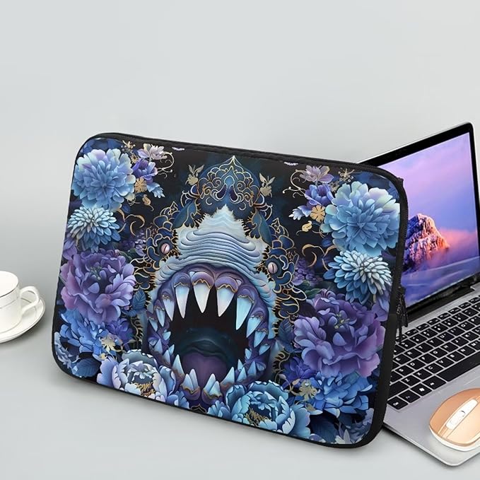 SharkPeony Printed Computer Bags for Laptops for Women Men, Shockproof 17 Inch Laptop Case Bag Washable Messenger Bag with Zipper, Laptop Case Computer Carrying Cover Easy to Carry