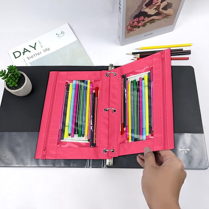 YoeeJob Pencil Pouch for 3 Ring Binder, Zipper Pencil Pouches Bulk, Pencil Case Pouch with Clear Window for Class, School, Office, Pink, 24 Packs