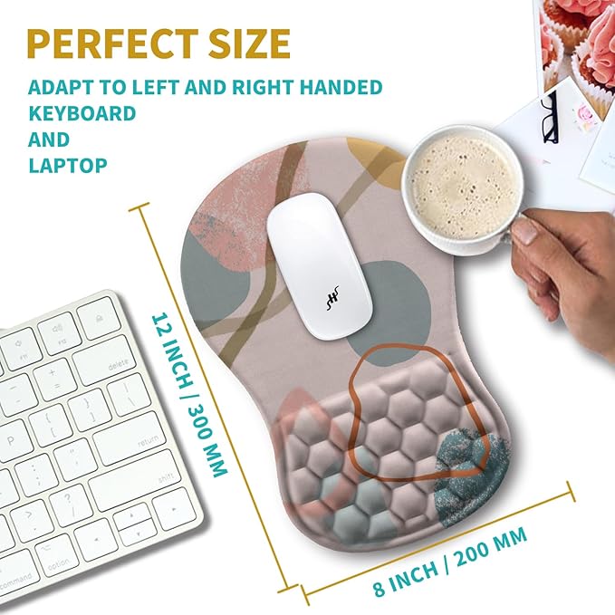 Hokafenle Ergonomic Mouse Pad Wrist Support, Wrist Rest Mousepad for Carpal Tunnel Pain Relief with Integrated Memory Foam Slope Massage Bulge (11.8x7.9 inch,Abstrac Art