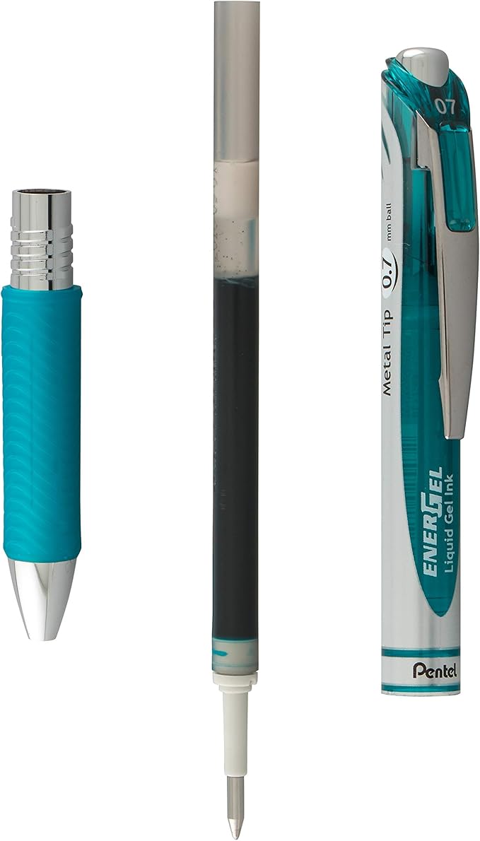 Pentel Refill Ink for EnerGel RTX Retractable Gel Pen, 12 Pack, 0.7mm, Medium Point, Turquoise Blue (LR7-S3)