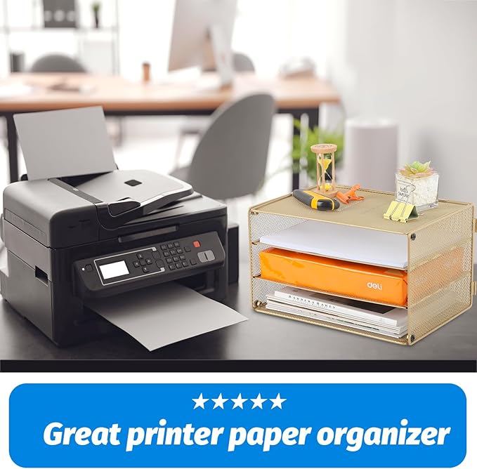 EASEPRES 3 Tier Desk Paper Organizer, Gold