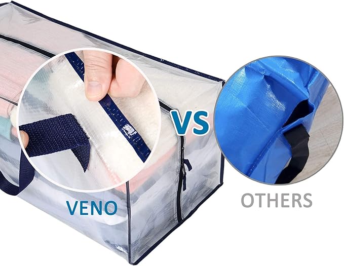 VENO 4 Pack Moving Bags w/Backpack Straps, Moving Boxes & Storage Bins Alternative, Packing Supplies, Camping Accessories Totes for Storage, Dorm Room Essentials Storage Bags (Clear, 4 Pack)