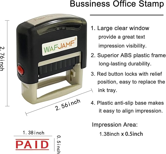 WAFJAMF Paid Message Stamp - Self-Inking Rubber Office Stamp - Red Ink-Medium