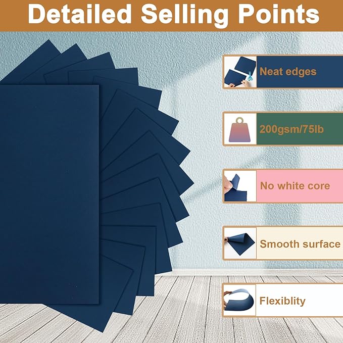 40 Sheets Navy Blue Cardstock 8.5 x 11 Scrapbook Paper, 200gsm/75lb Heavyweight Paper Card Stock for DIY Card Making, Greeting Cards, School Crafts, Wedding Invitations, Thank You Cards