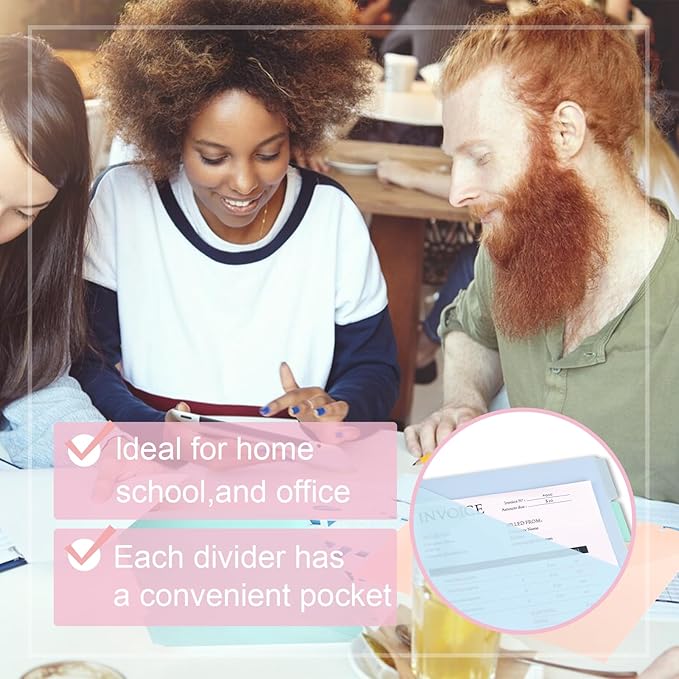 15Pcs Letter Size Discbound Pocket Dividers Dividers with Tabs and Pockets Discbound Pocket Folders 8.5 x 11 DiscBound Binder Dividers Plastic Dividers with Tabs DiscBound Planner Supplies for Office