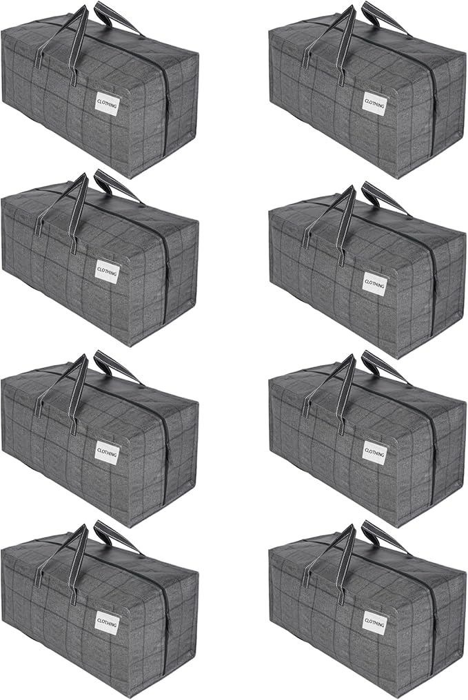 VENO 8 Pack Moving Bags w/Backpack Straps, Moving Boxes & Storage Bins Alternative, Packing Supplies, Camping Accessories Totes for Storage, Dorm Room Essentials Storage Bags (Windowpane, 8 Pack)